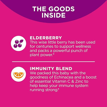 OLLY Immunity Gummy, Immune Support, Elderberry, Zinc, Vitamin C, Supplement, Berry Flavor, 15 Day Supply - 45 Count