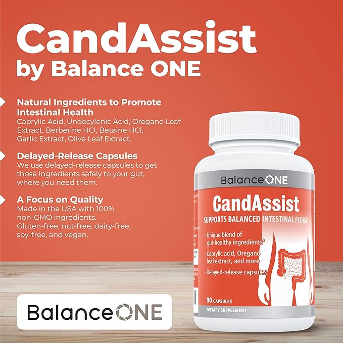 CandAssist Intestinal Flora Balance - Caprylic Acid, Berberine - Delayed Release Capsules - Vegan & Non-GMO - 30 Day Supply