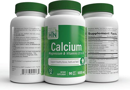 Health Thru Nutrition Calcium 1000mg and Magnesium 400mg with Vitamin D3 & K (90 Softgels)