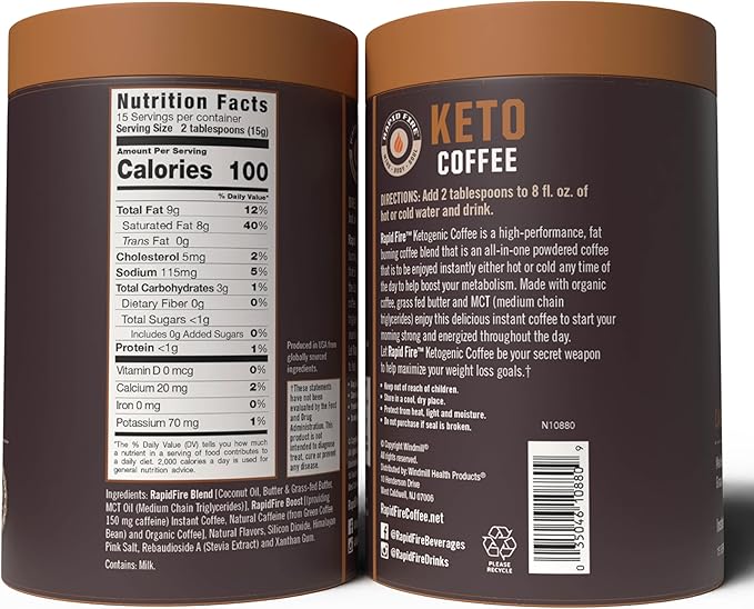 Rapidfire Keto Coffee Instant Coffee Mix, Caramel Macchiato Flavor, 7.93 Ounce (255g), 15 Servings