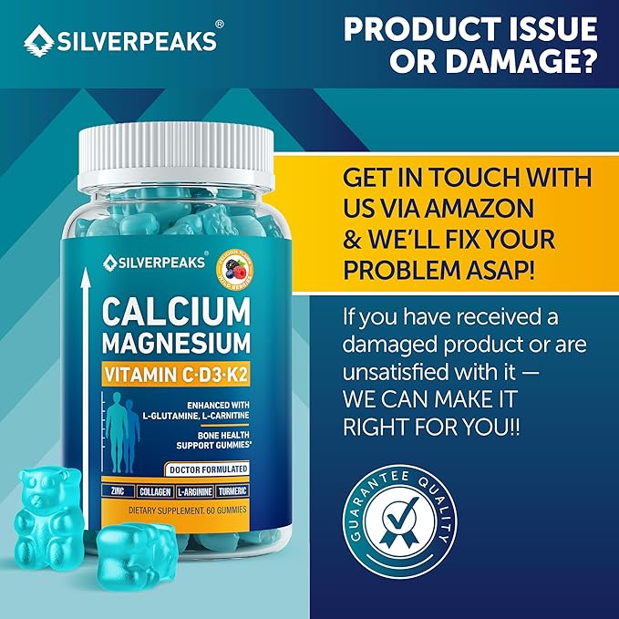 Calcium Magnesium Gummies – Bone & Immune Support for Women & Men with Vitamin D3, K2, Zinc & Collagen – Natural Multi-Vitamin Supplement for Strong Bones & Overall Wellness – 60 Chews