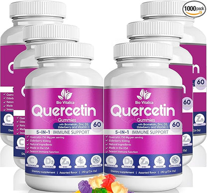 BIO VITALICA Quercetin Gummies by BioVitalica - Quercetin with Bromelain Vitamin C and Zinc & Elderberry + Vitamin D3-5 in 1 Immune Support - Zinc Quercetin 750 mg for Kids and Adult (6, Quercetin)