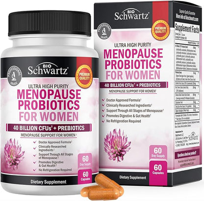 Menopause Supplements for Women - 40 Billion CFU Menopause Probiotics for Women - Menopause Support for Hot Flashes Night Sweats Mood Swings and Hormone Balance - Non-GMO, 60 Count, 60 Servings