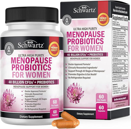 Menopause Supplements for Women - 40 Billion CFU Menopause Probiotics for Women - Menopause Support for Hot Flashes Night Sweats Mood Swings and Hormone Balance - Non-GMO, 60 Count, 60 Servings