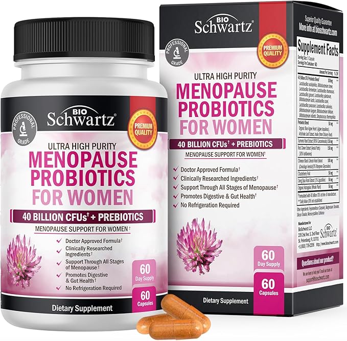 Menopause Supplements for Women - 40 Billion CFU Menopause Probiotics for Women - Menopause Support for Hot Flashes Night Sweats Mood Swings and Hormone Balance - Non-GMO, 60 Count, 60 Servings