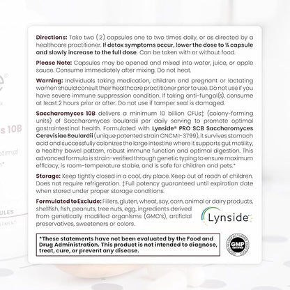 Saccharomyces 10B - Saccharomyces Boulardii, 10 Billion CFU Per Serving, Patented Strain: Lynside CNCM I-3799, Probiotic Capsules, Probiotics for Men and Women - 60 Count