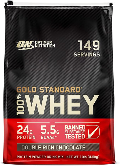 Optimum Nutrition Gold Standard 100% Whey Protein Powder, Double Rich Chocolate, 10 Pound (Packaging May Vary)