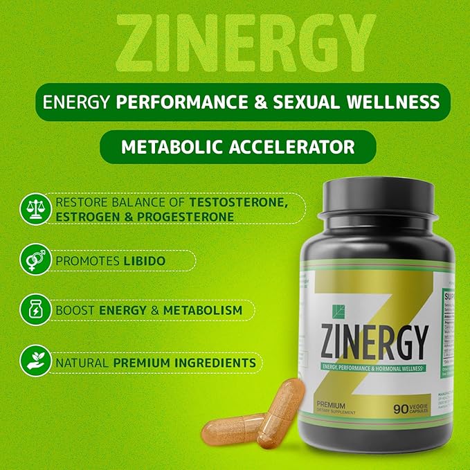 Dr. Zisman ZINERGY Natural Energy and Performance Booster - All-Natural for Men and Women – Boosts Energy and Vitality - Premium Formulated Capsules (60 Capsules)