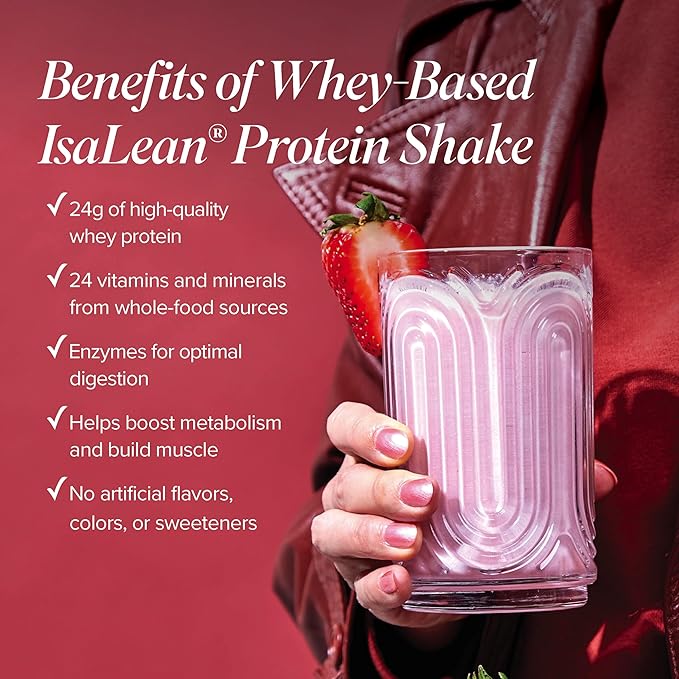 Isagenix IsaLean Shake - Meal Replacement Protein Shake Supports Healthy Weight & Muscle Growth - Protein Powder Enriched with 23 Vitamins - Strawberry Cream, 29.1 Oz (14 Servings)