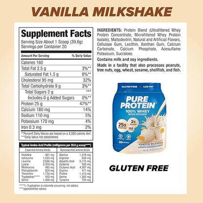 pure protein Powder - Whey, High Protein, Low Sugar, Gluten-Free, Vanilla Cream Flavor - 1 lb (Packaging May Vary) (Pack of 2)