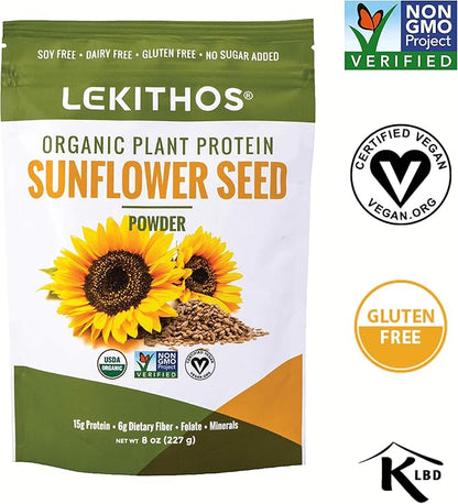 Organic Sunflower Protein Sunflower - 8 oz - 15g Protein - Certified USDA Organic, Non-GMO Project Verified, No Added Sugars - Certified Vegan - Gluten Free
