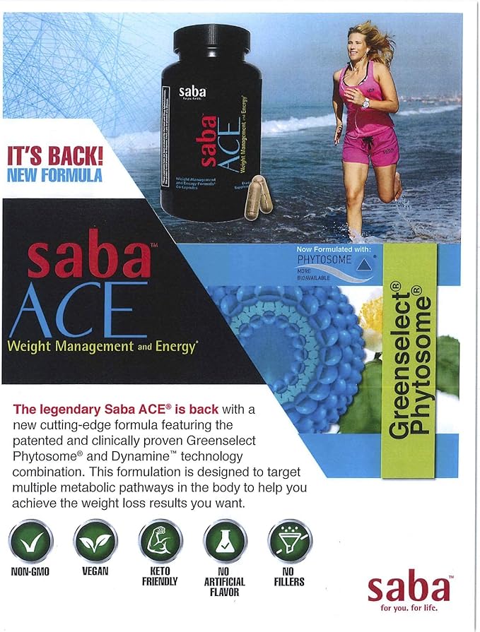 Saba ACE™- Weight Management, Suppress Hunger, Boost Energy, Enhance Mood, Boost Metabolism, and Increase Overall Performance -for Women and Men -60 Capsules