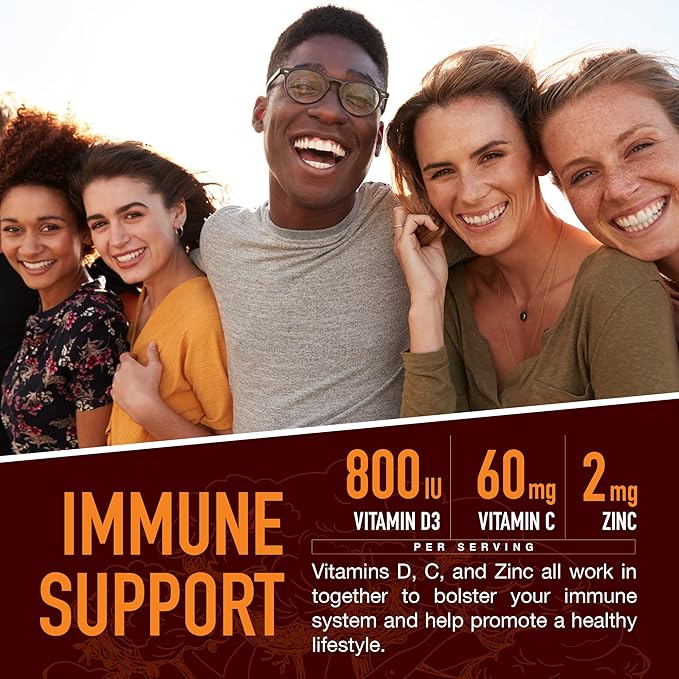 Strong Earth - Organic Immune Health Gummies with Vitamin C, Vitamin D3 Plus Zinc - Adult Immune System Boost Zinc, Vitamin C, Vitamin D Gummies - Gummy Multivitamin Immune Support Supplement (60)