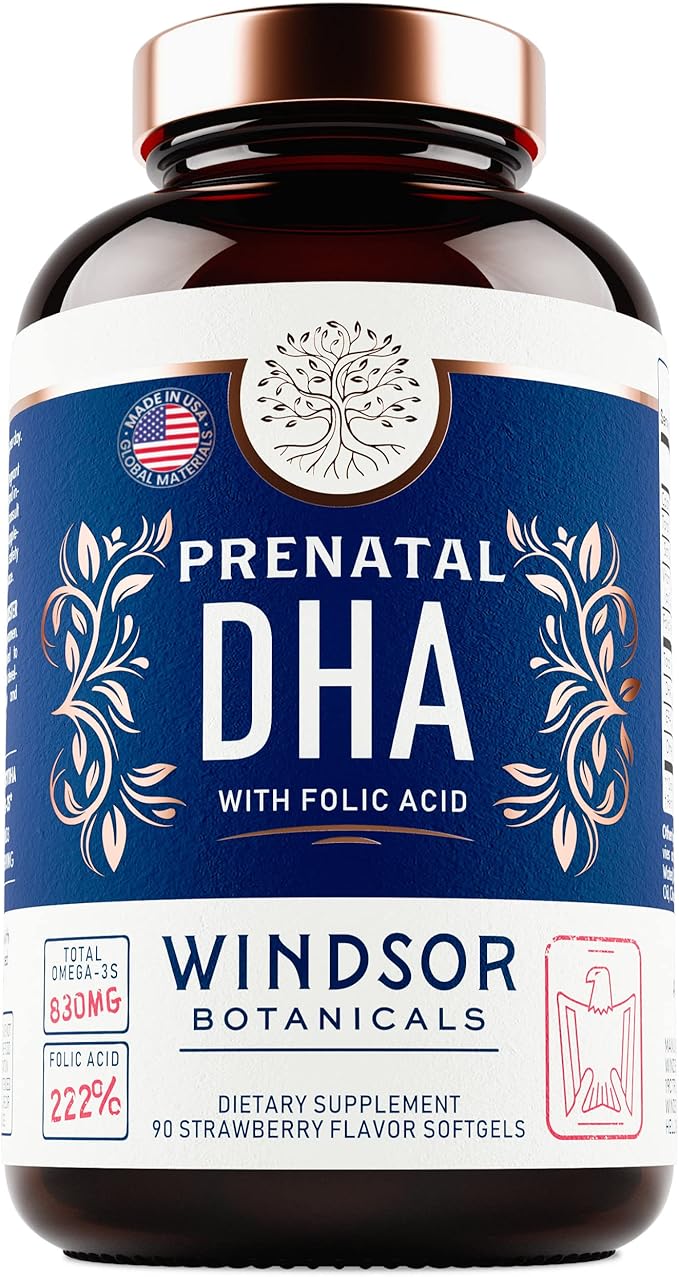 Prenatal Vitamins with DHA and Folic Acid - Fetal Development and Pregnancy Support - High-Potency Prenatal Vitamins For Women DHA and EPA Omega-3s D3 Prenatal DHA Fish Oil - 90 Strawberry Softgels