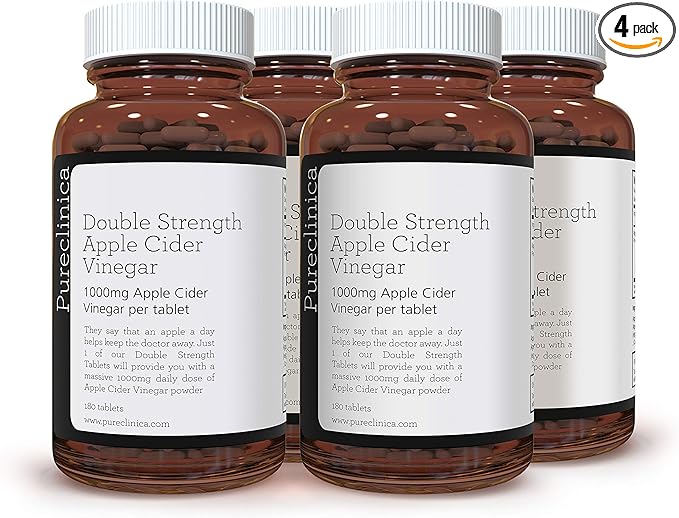 Double Strength Apple Cider Vinegar 1000mg x 720 Tablets (4 Bottles of 180 Tablets - 2 Years Supply)