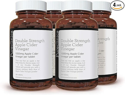 Double Strength Apple Cider Vinegar 1000mg x 720 Tablets (4 Bottles of 180 Tablets - 2 Years Supply)