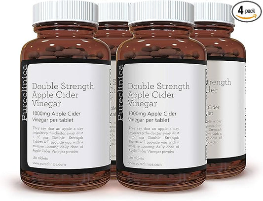 Double Strength Apple Cider Vinegar 1000mg x 720 Tablets (4 Bottles of 180 Tablets - 2 Years Supply)