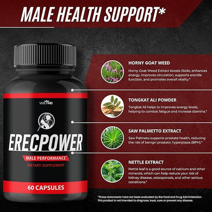 Erecpower for Men Capsules - Erecpower Pills Advanced Formula - Maximum Strength, ErecPower for Men Supplement Erec Power 60 Capsules, Erec Power Vitamin Pills Reviews (2 Pack)