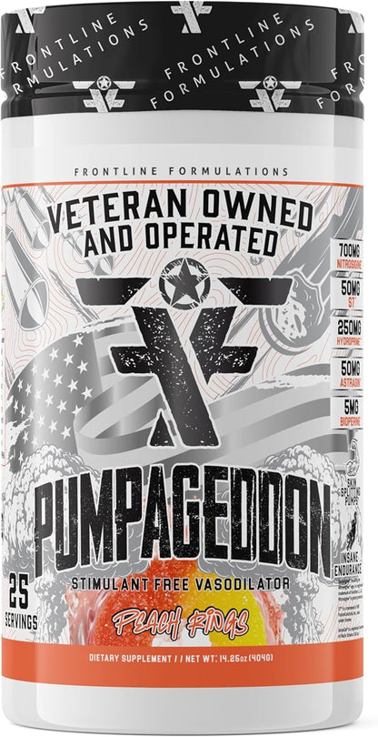Pumpageddon, Non Stim Pre-Workout Powder, Explosive Workouts, Insane Endurance, Skin Splitting Pumps, Veteran Owned and Operated, Packaging May Vary (25 Servings, Peach Rings)