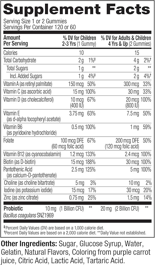 OLLY Kids Multivitamin & Probiotic Gummy, Digestive Support, Vitamins A, D, C, E, B, Zinc, Chewable Supplement, Berry Flavor, 60 day supply - 120 Count
