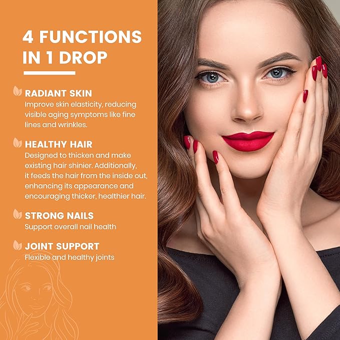 Liquid Collagen for Women, Collagen Peptides with Biotin, 4-in-1 for Radiant Skin, Healthy Hair, Strong Nails, Joint Support, Liquid Collagen Drops, Raspberry Flavor- 2 fl oz