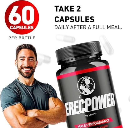 Erecpower for Men Capsules, Erecpower Pills, Erecpower Male Performance, Erecpower Capsules, Erecpower Capsules Multivitamin Men Health, Erecpower Advanced Formula, 60 Capsules for 1 Month