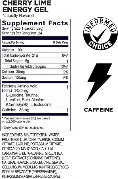 GU Energy Roctane Ultra Endurance Energy Gel, Vegan, Gluten-Free, Kosher, and Dairy-Free On-The-Go Sports Nutrition for Running, Biking, Hiking or Skiing, 24-Count, Cherry Lime