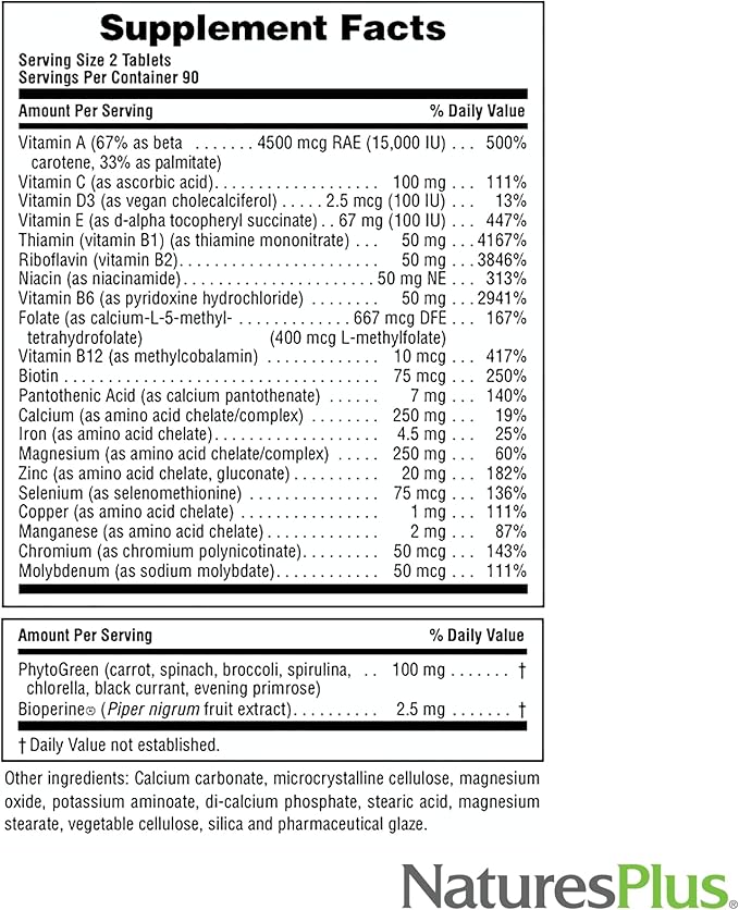 NaturesPlus Source of Life Power Teen - 180 Vegetarian Tablets - Teen Multivitamin with Minerals & Whole Foods for Mental Focus, Energy Booster - Gluten-Free - 90 Servings