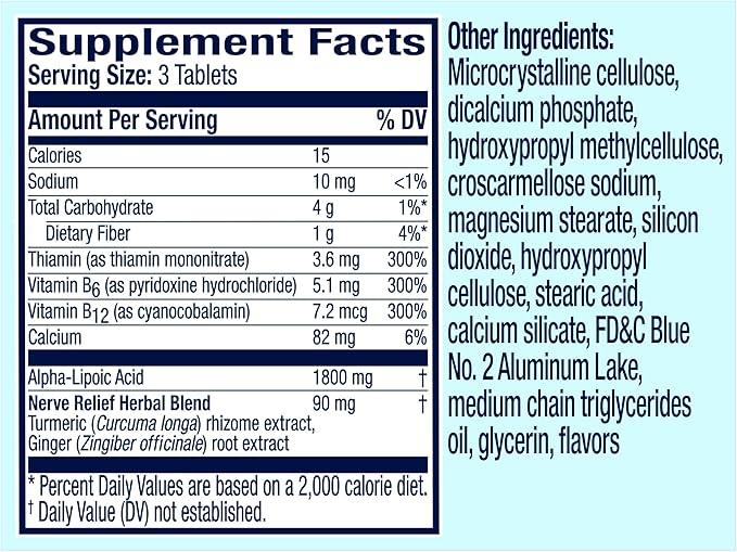 Nervive Nerve Relief, with Alpha Lipoic Acid, to help Reduce Occasional Nerve Discomfort in as Little as 7 Days, ALA, Vitamins B12, B6, & B1, Turmeric, Ginger, 30 Tablets (Packaging May Vary)