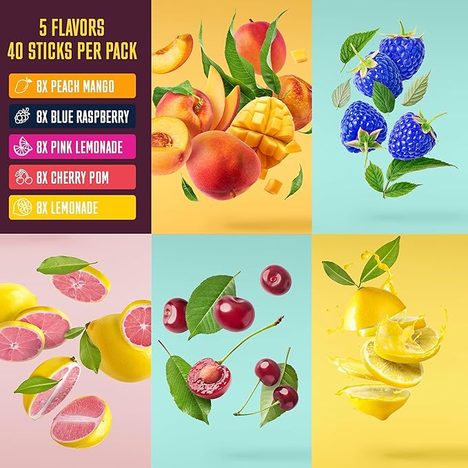 KEY NUTRIENTS 40 Pack Multivitamin Hydration Packets for Recovery - 5 Delicious Flavors - Electrolytes Powder Packets No Sugar - No Calories, Gluten Free, Keto - 40 Servings - Made in USA