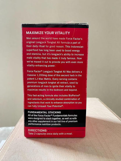 FORCE FACTOR Longjack Tongkat Ali Max, Tongkat Ali for Men, Male Stamina and Vitality Supplement Made with Key Natural Ingredients for Superior Absorption, 1200mg, 120 Capsules, 2-Pack