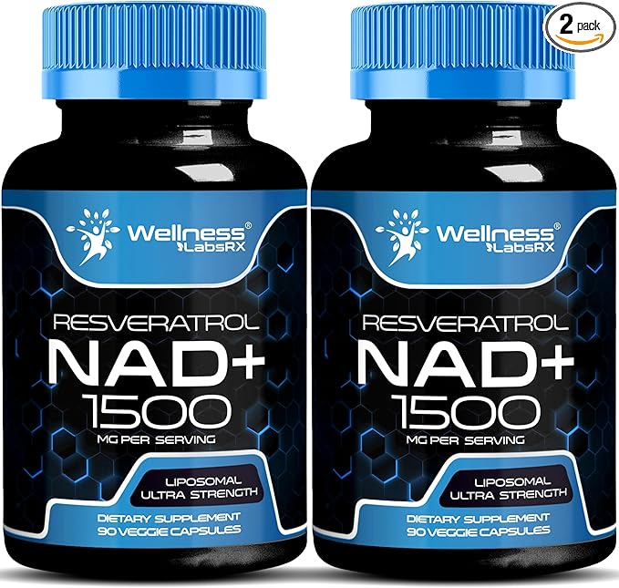 NAD Supplement, 1500mg - Liposomal NAD+ Supplement with Resveratrol, NAD Plus Boosting Supplement - Support Cellular Health, Stamina & Healthy Aging - Ultra Strength Capsules - 2 Pack