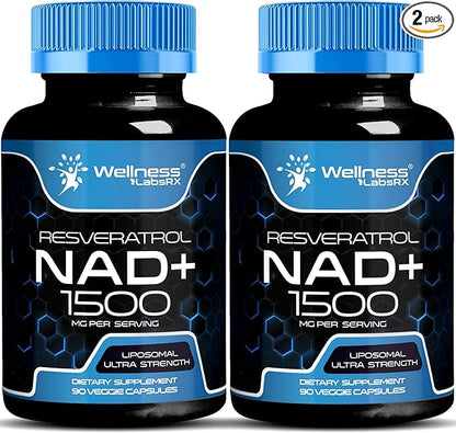 NAD Supplement, 1500mg - Liposomal NAD+ Supplement with Resveratrol, NAD Plus Boosting Supplement - Support Cellular Health, Stamina & Healthy Aging - Ultra Strength Capsules - 2 Pack