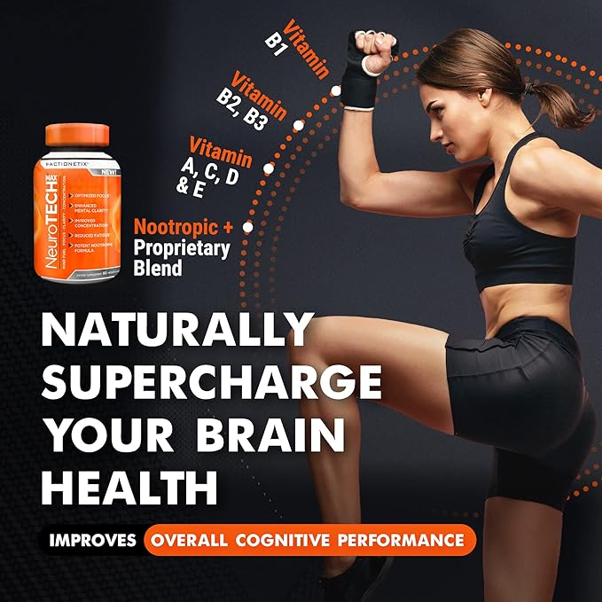 NeuroTech MAX Brain Supplements for Memory and Focus, Caffeine Free Nootropic Brain Supplement, Rich Brain Supplements with DMAE, Bacopa, Huperzine for Atheletic Performance