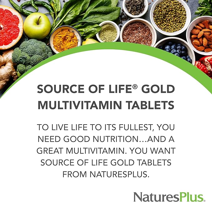 Source of Life Gold Multivitamin - 180 Tablets - Blood Support, Bone Support, Healthy Immune System - Includes Vitamins D3, B12, K2 & Over 120 Whole Food Nutrients - 60 Servings