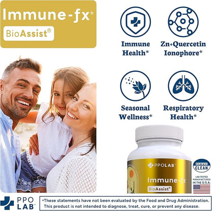 Immune-fx™ Advanced Daily Chelated Zinc Ionophore Immune Support Supplement with Quercetin 500mg Bioflavonoid, Antioxidant Vitamin C, D3, K2, DNA Heart Lung Aid, Clean Certified® 120 Vegan Capsules