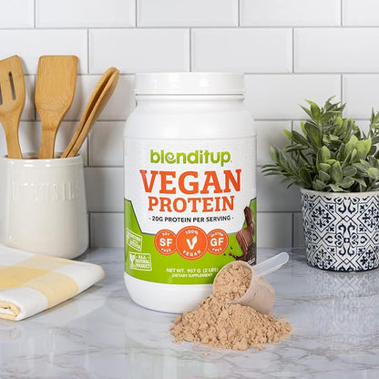 BlendItUp Chocolate Vegan Plant Protein Powder | Non GMO, Gluten Free | 20 G of Protein Per Scoop, 28 Servings | 4 Net Carbs