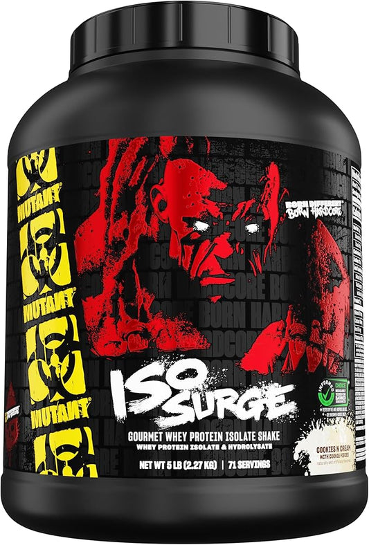 Mutant ISO Surge Whey Protein Isolate Powder Acts Fast to Help Recover, Build Muscle, Bulk and Strength, 5 lb - Cookies & Cream