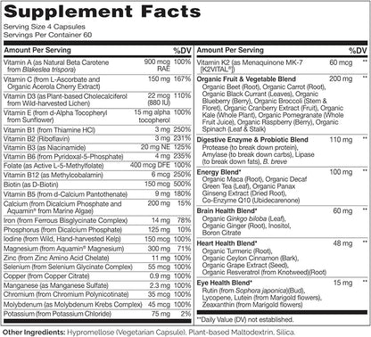 NATURELO Whole Food Multivitamin for Women - with Vitamins, Minerals, & Organic Extracts - Supplement for Energy and Heart Health - Non GMO - 240 Vegan Capsules