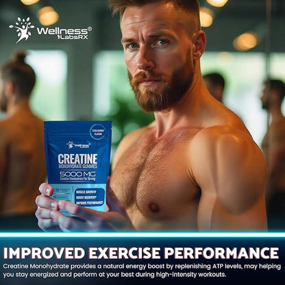 Creatine Gummies 5000mg, 30 Servings Creatine Monohydrate Gummies - Creatine for Women, Strawberry Flavor Creatine Gummies for Men, Muscle Growth, Strength, and Recovery, Vegan, Non-GMO, Gluten Free