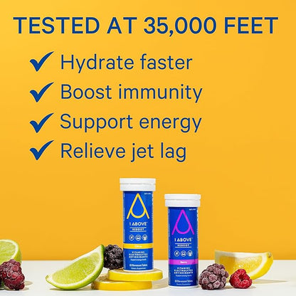 Jet Lag Relief Tablets - Berry-Flavored Effervescent Multivitamin with Pycnogenol Travel Supplement for Hydration, Energy, Immune Support and Faster Recovery - Flight Essential, 10 Tablets