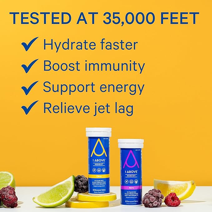 Jet Lag Relief Tablets - Citrus-Flavored Effervescent Multivitamin with Pycnogenol Travel Supplement for Hydration, Energy, Immune Support and Faster Recovery - Flight Essential, 10 Tablets