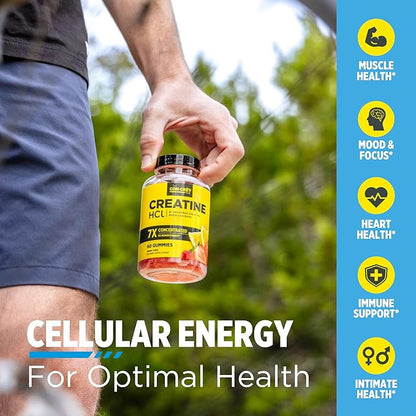 Creatine HCl Gummies for Men & Women | Muscle, Cognitive, Cellular Energy Support | No Bloating or Cramps | USA Made | Berry Zing (60 Count)