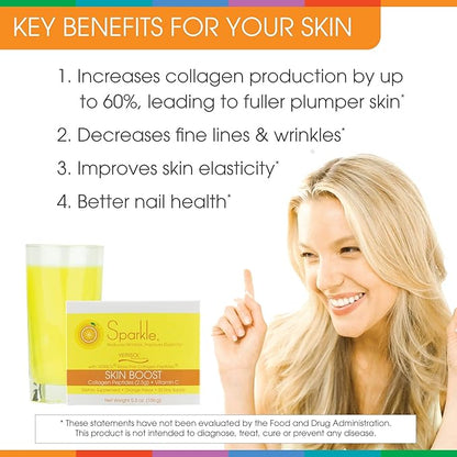 Sparkle Skin Boost Orange Verisol Collagen Peptides Protein Powder Vitamin C Supplement Drink, 5.3oz