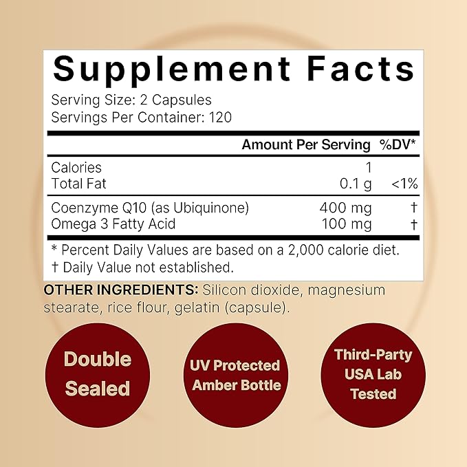 NatureBell CoQ10 400mg with Omega 3 Fatty Acids, 240 Capsules | Stable High Absorption Form – Antioxidant Support for Heart & Energy Health – Extra Strength Coenzyme Q10 Supplement