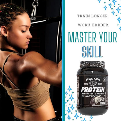 Worldwide Nutrition Bundle: Black Magic Multi-Source Casein Protein Powder-Whey, Egg Albumin Enzymes, Micellar Casein & MCTs-Muscle Mass Gaining-Bodybuilding-Cookies and Cream 2 LB & Keychain