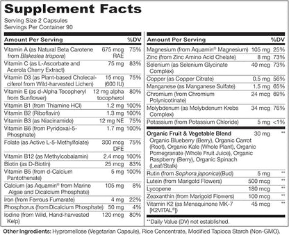 NATURELO Whole Food Multivitamin for Teens - Vitamins and Minerals for Teenage Boys and Girls - Supplement for Active Kids - with Organic Whole Foods - Non-GMO - Vegan & Vegetarian - 180 Capsules
