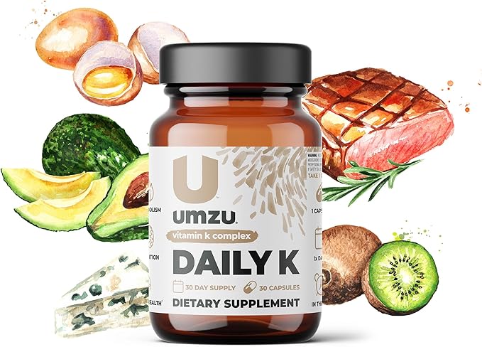 UMZU Daily K | Vitamin K Complex with K1, MK4 & MK7 | Support Bones, Cardiovascular Function, Blood Flow & Cognition w/Liquid D3 (30 Day Supply | 30 Capsules)