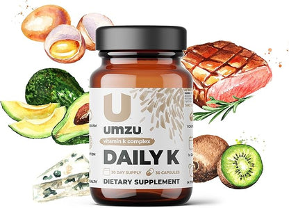 UMZU Daily K | Vitamin K Complex with K1, MK4 & MK7 | Support Bones, Cardiovascular Function, Blood Flow & Cognition w/Liquid D3 (30 Day Supply | 30 Capsules)