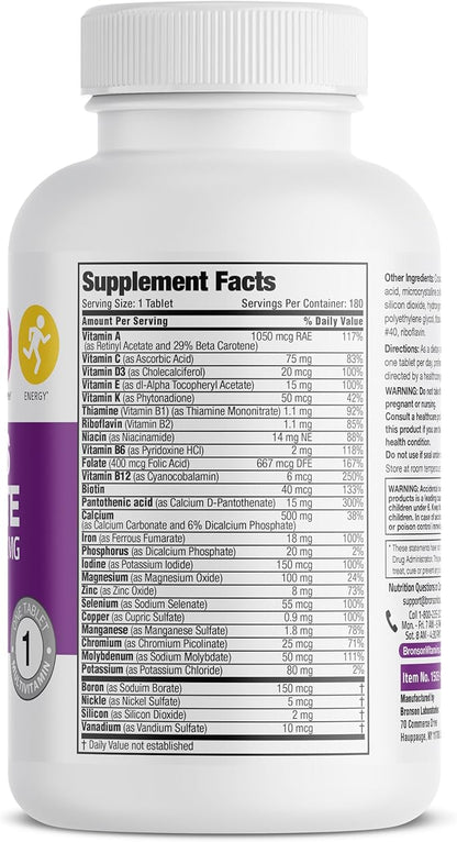 Bronson ONE Daily Women’s Complete Multivitamin Multimineral Once-Daily Multi for Active Women, 180 Tablets